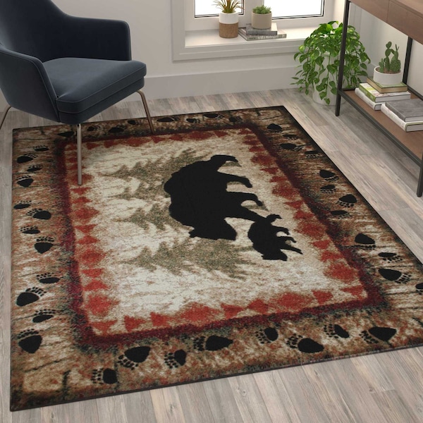 Flash Furniture 5' x 7' Brown Rustic Bear and Cub Olefin Area Rug KP-RGB3940-57-BN-GG - main